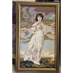 Vintage Needle Point On Canvas "Pinkie"  24x15